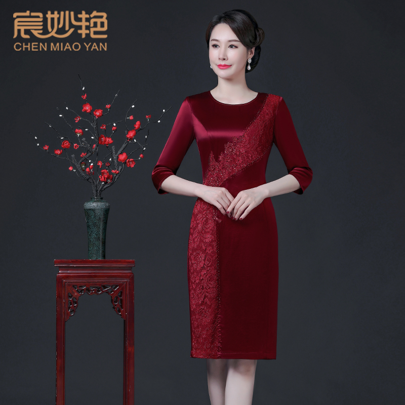 69271喜媽媽秋季醋酸緞連衣裙