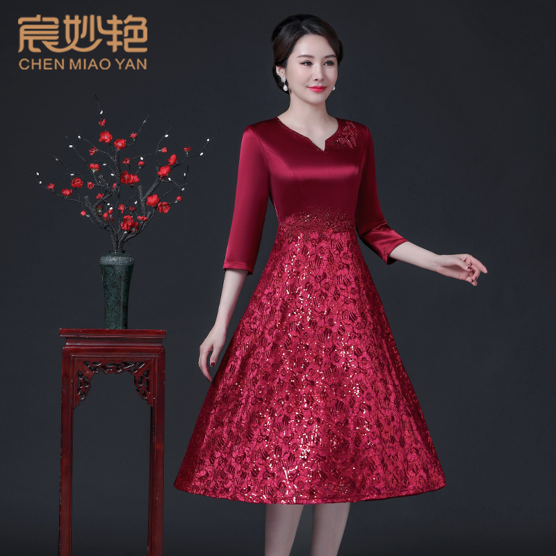 69277喜婆婆醋酸緞連衣裙